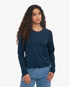 T-shirt femme à manches longues en coton bio – Bleu marine
