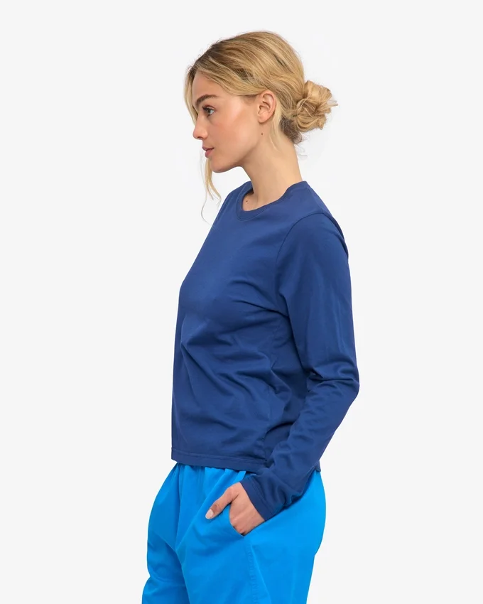 T-shirt femme à manches longues en coton bio - Bleu marine