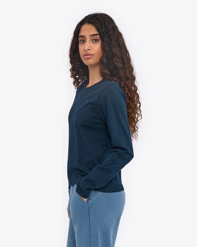 T-shirt femme à manches longues en coton bio - Bleu marine