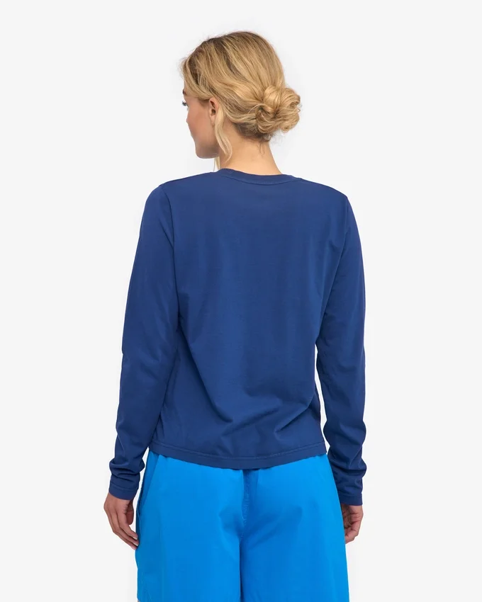 T-shirt femme à manches longues en coton bio - Bleu marine