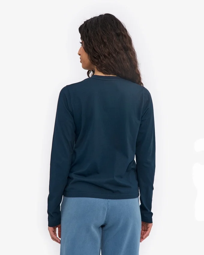 T-shirt femme à manches longues en coton bio - Bleu marine