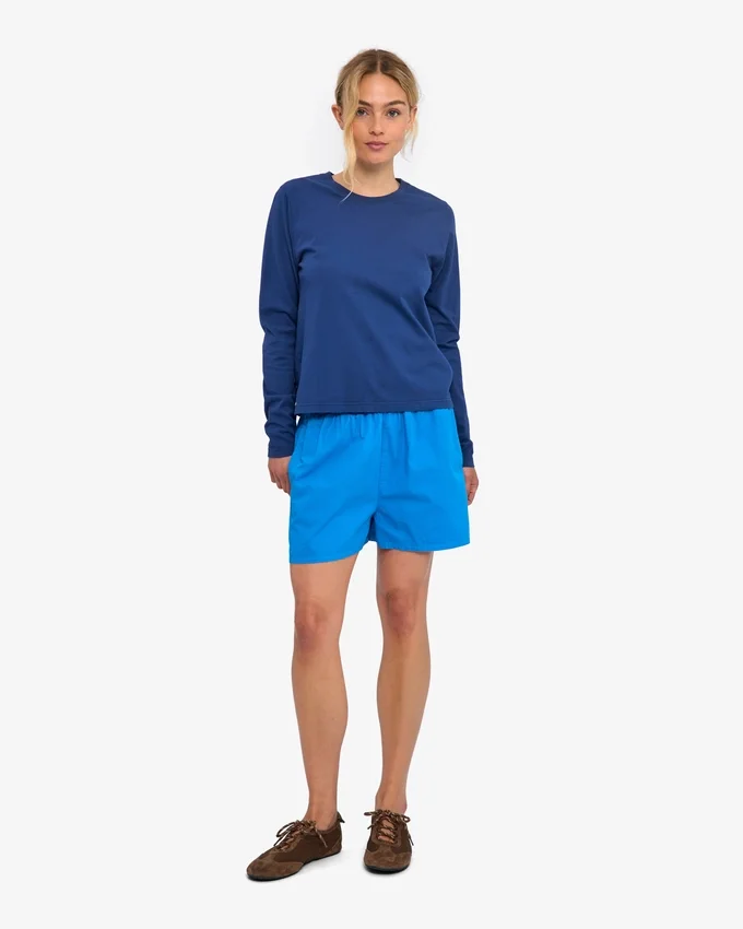 T-shirt femme à manches longues en coton bio - Bleu marine