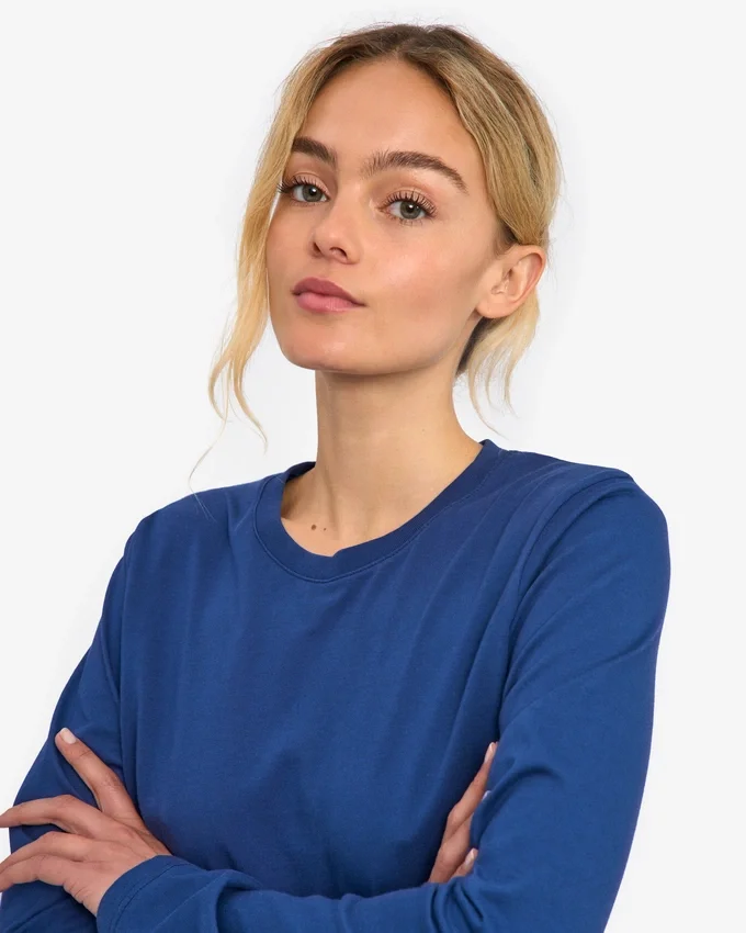 T-shirt femme à manches longues en coton bio - Bleu marine