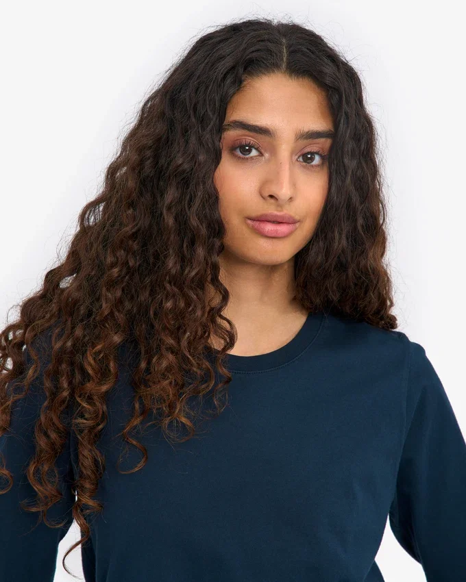 T-shirt femme à manches longues en coton bio - Bleu marine