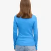 T-shirt femme à manches longues en coton bio côtelé - Bleu Pacifique