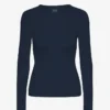 T-shirt femme à manches longues en coton bio à côtes - Bleu marine