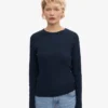 T-shirt femme à manches longues en coton bio à côtes - Bleu marine
