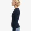 T-shirt femme à manches longues en coton bio à côtes - Bleu marine