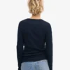 T-shirt femme à manches longues en coton bio à côtes - Bleu marine