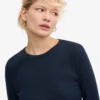 T-shirt femme à manches longues en coton bio à côtes - Bleu marine