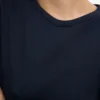 T-shirt femme à manches longues en coton bio à côtes - Bleu marine