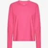 T-shirt femme à manches longues en coton bio - Rose bubble-gum