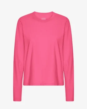 T-shirt femme à manches longues en coton bio - Rose bubble-gum