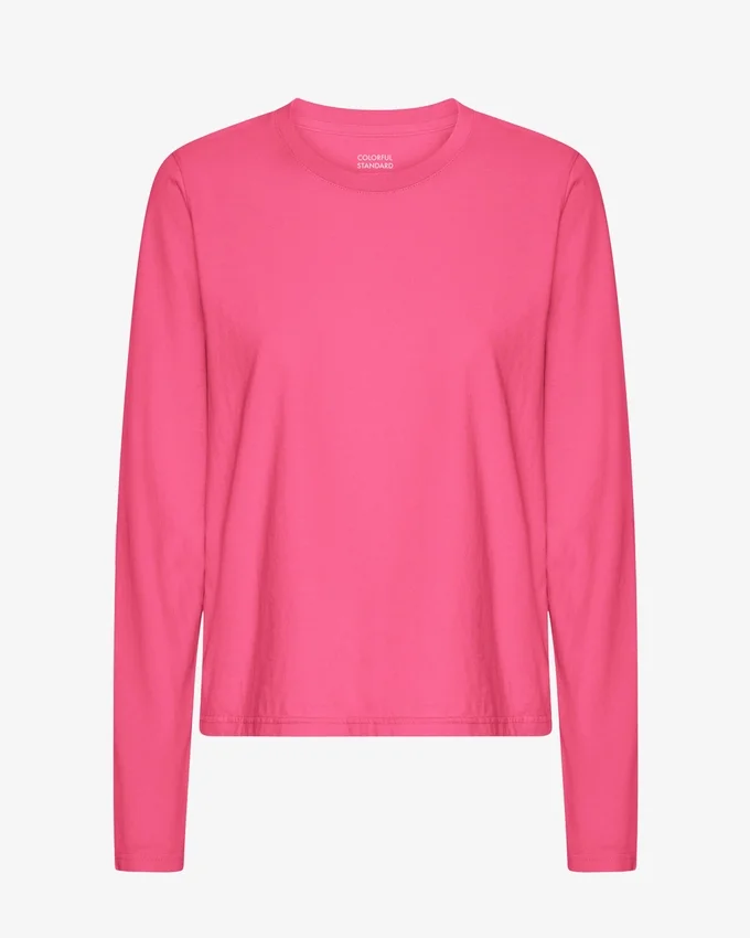 T-shirt femme à manches longues en coton bio - Rose bubble-gum