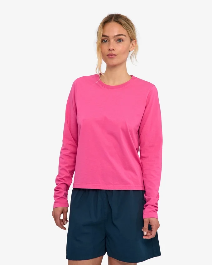 T-shirt femme à manches longues en coton bio - Rose bubble-gum