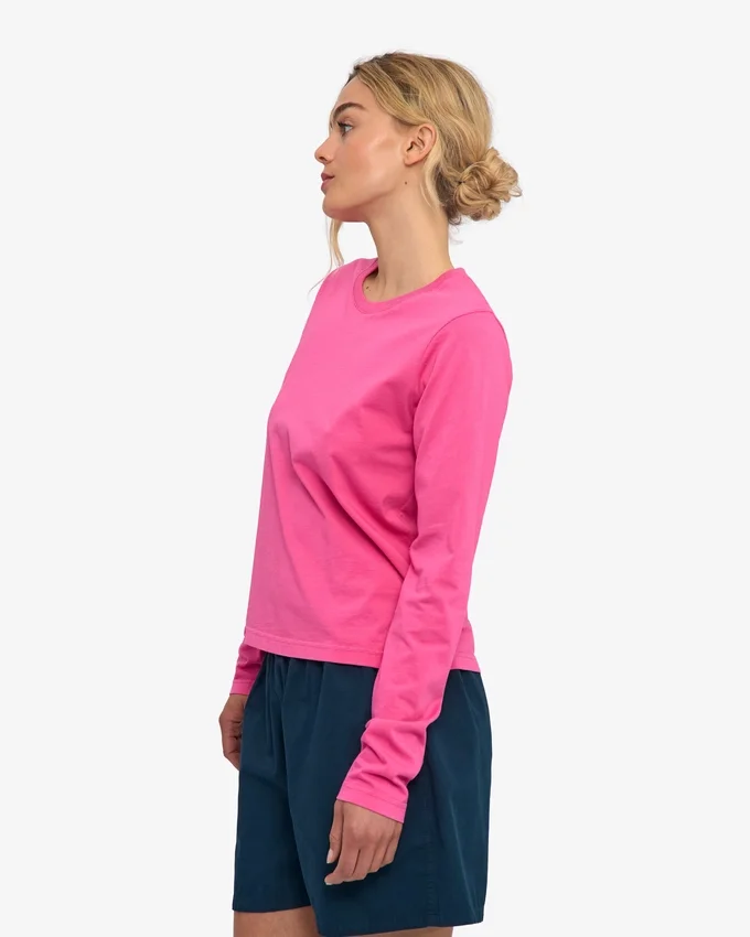 T-shirt femme à manches longues en coton bio - Rose bubble-gum
