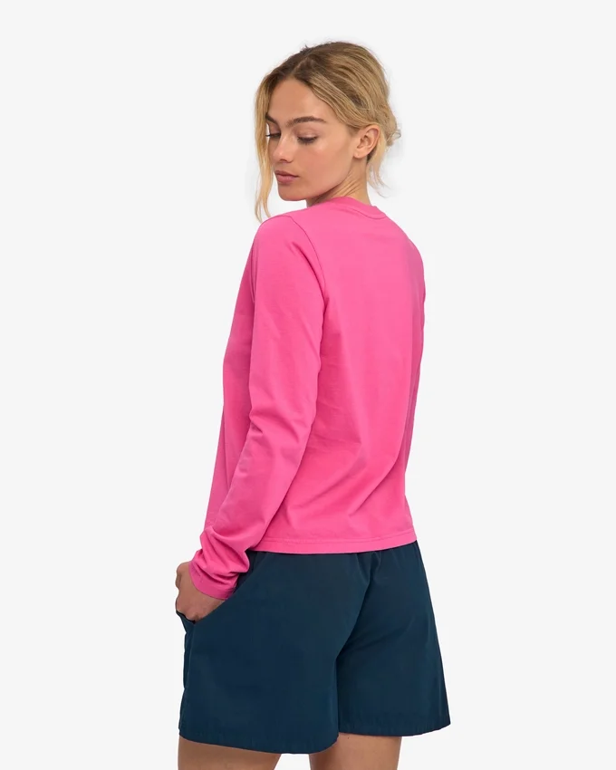 T-shirt femme à manches longues en coton bio - Rose bubble-gum