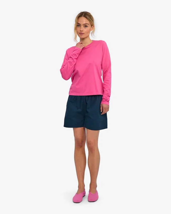 T-shirt femme à manches longues en coton bio - Rose bubble-gum