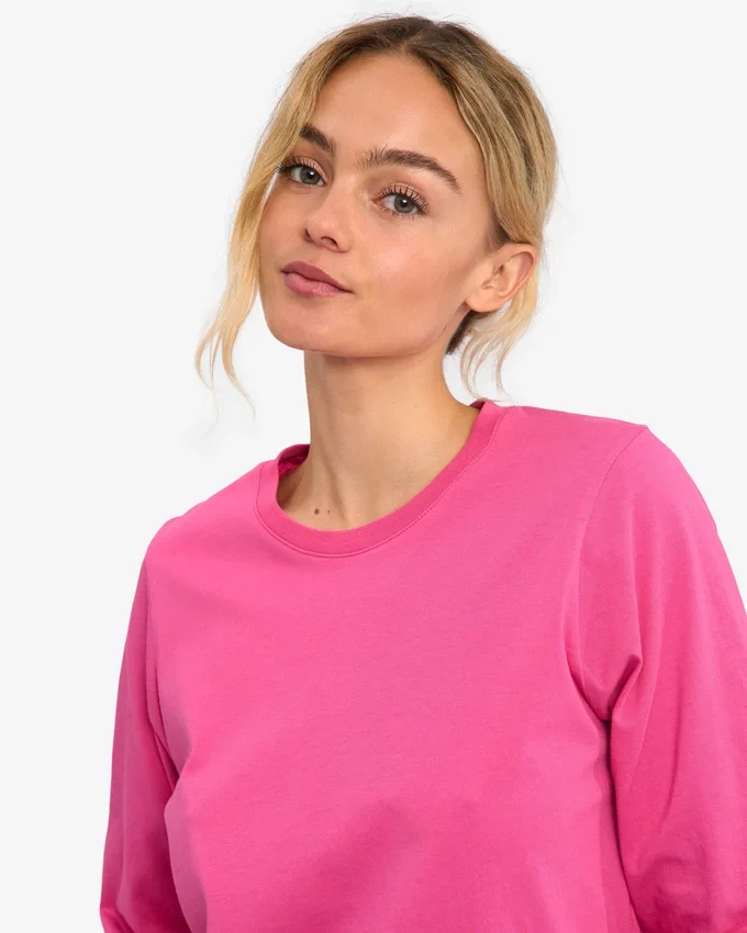 T-shirt femme à manches longues en coton bio - Rose bubble-gum