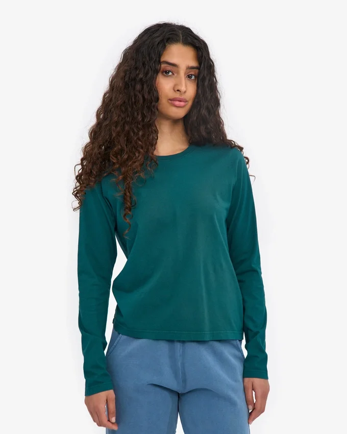 T-shirt femme à manches longues en coton bio - Vert océan