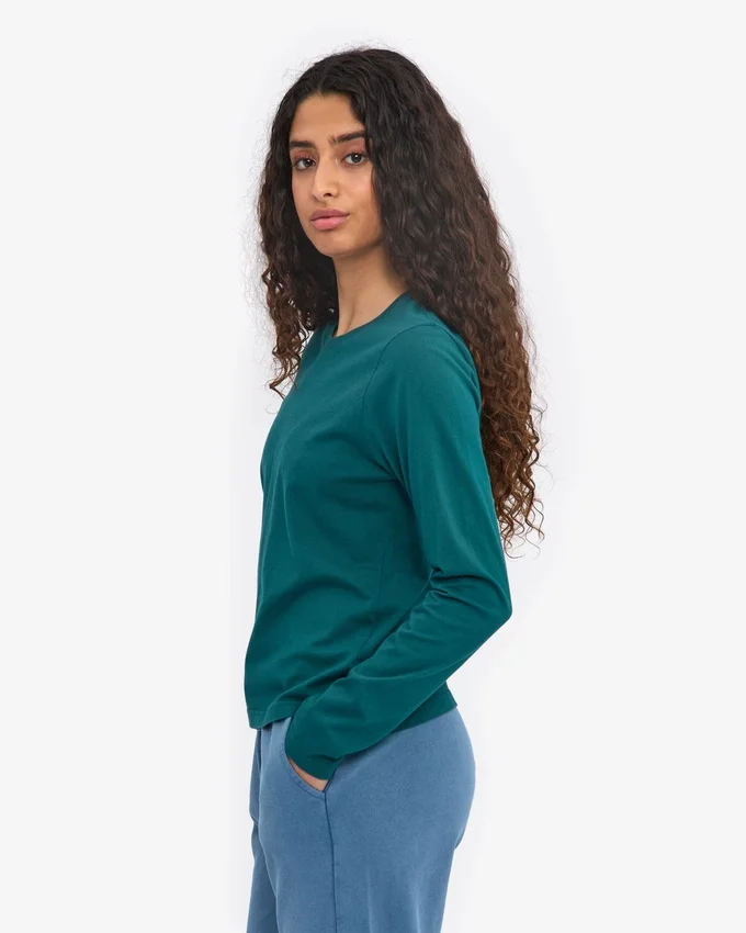T-shirt femme à manches longues en coton bio - Vert océan
