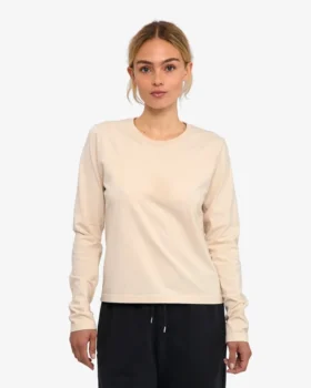 T-shirt à manches longues bio pour femme – Blanc ivoire