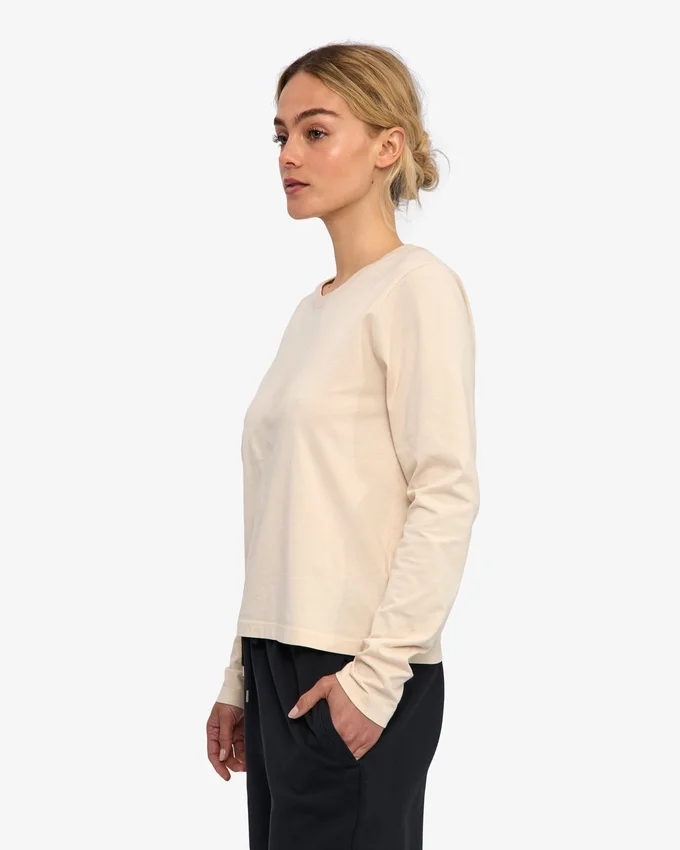 T-shirt à manches longues bio pour femme - Blanc ivoire