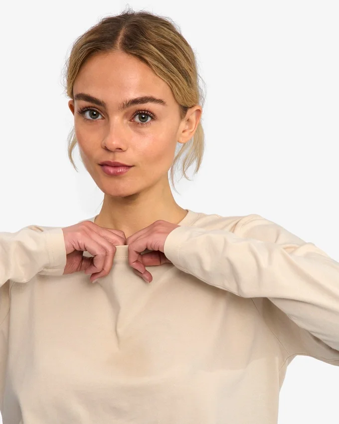 T-shirt à manches longues bio pour femme - Blanc ivoire