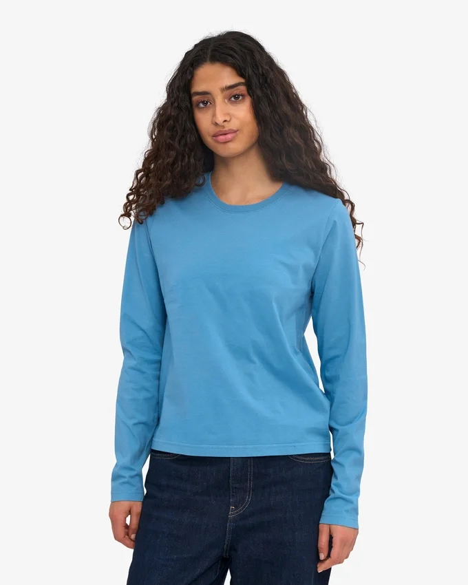 T-shirt à manches longues bio pour femme - Bleu bord de mer