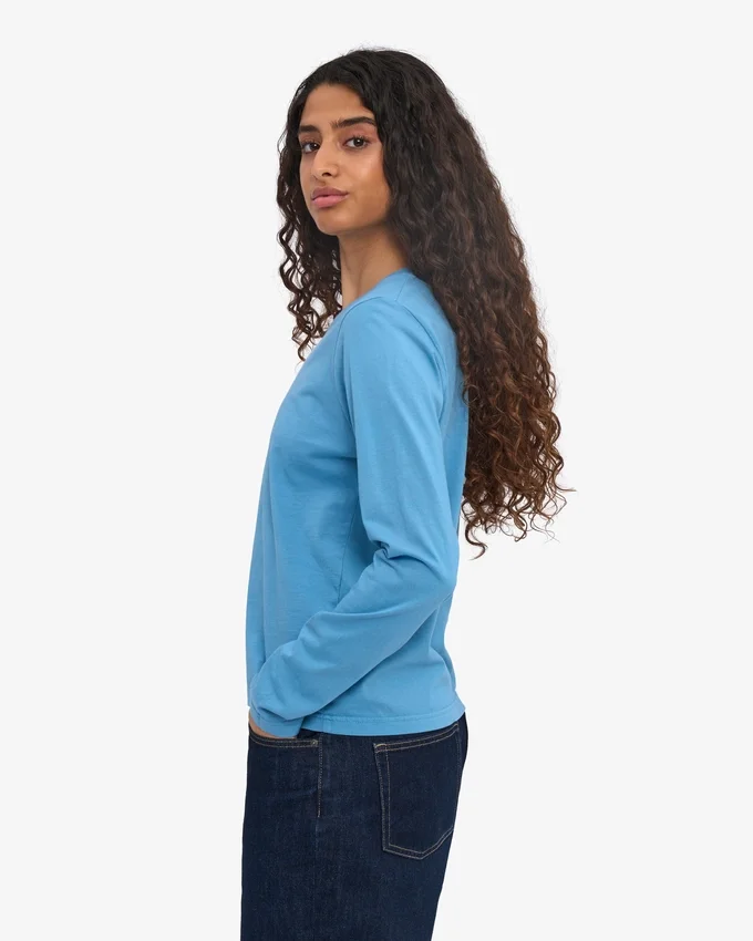 T-shirt à manches longues bio pour femme - Bleu bord de mer