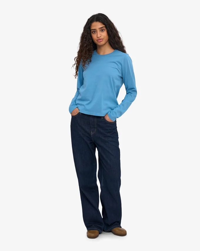 T-shirt à manches longues bio pour femme - Bleu bord de mer