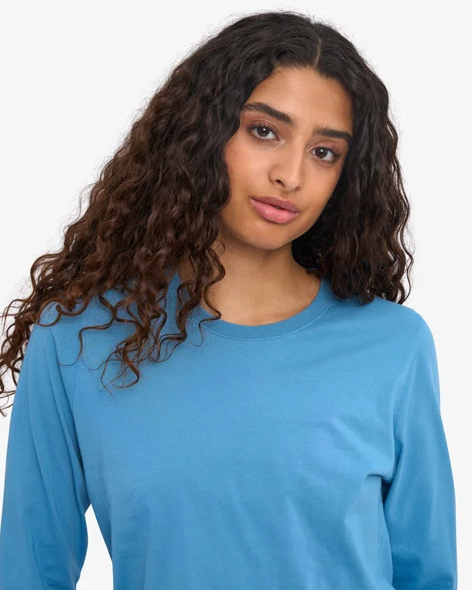 T-shirt à manches longues bio pour femme - Bleu bord de mer
