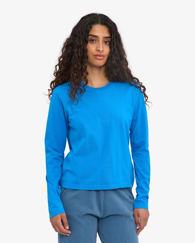 T-shirt à manches longues bio pour femme - Bleu Pacifique