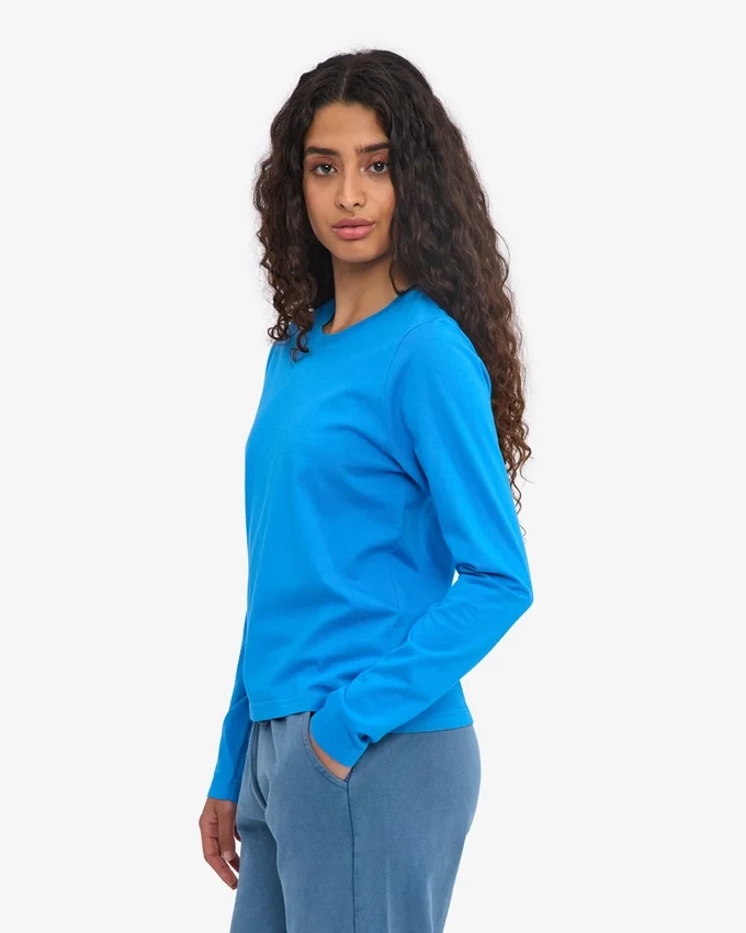 T-shirt à manches longues bio pour femme - Bleu Pacifique