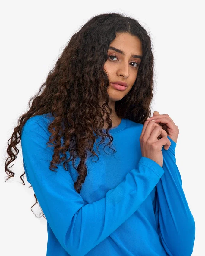 T-shirt à manches longues bio pour femme - Bleu Pacifique