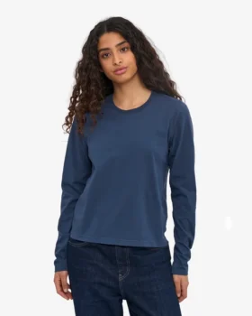 T-shirt à manches longues bio pour femme – Bleu pétrole