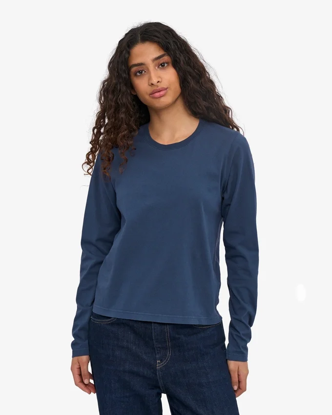 T-shirt à manches longues bio pour femme - Bleu pétrole