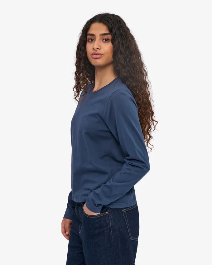 T-shirt à manches longues bio pour femme - Bleu pétrole