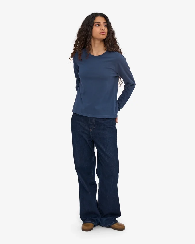 T-shirt à manches longues bio pour femme - Bleu pétrole