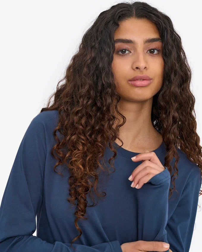 T-shirt à manches longues bio pour femme - Bleu pétrole