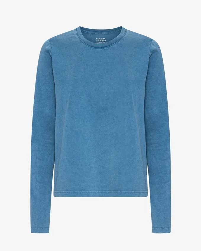 T-shirt à manches longues bio pour femme - Indigo délavé