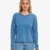 T-shirt à manches longues bio pour femme - Indigo délavé
