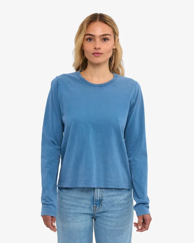 T-shirt à manches longues bio pour femme - Indigo délavé