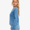 T-shirt à manches longues bio pour femme - Indigo délavé