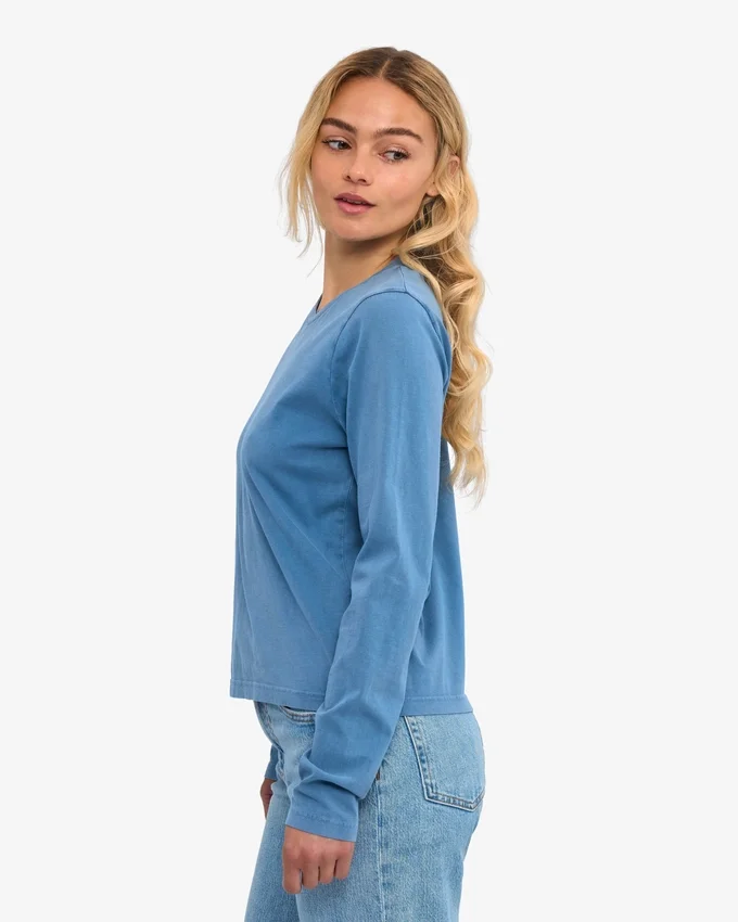 T-shirt à manches longues bio pour femme - Indigo délavé
