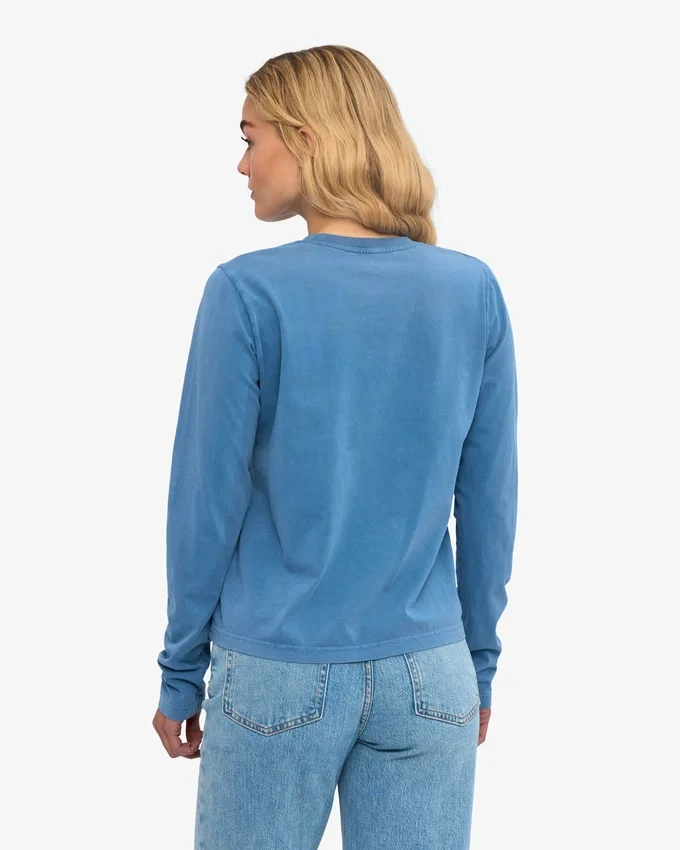 T-shirt à manches longues bio pour femme - Indigo délavé