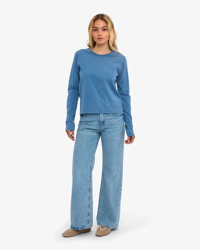 T-shirt à manches longues bio pour femme - Indigo délavé