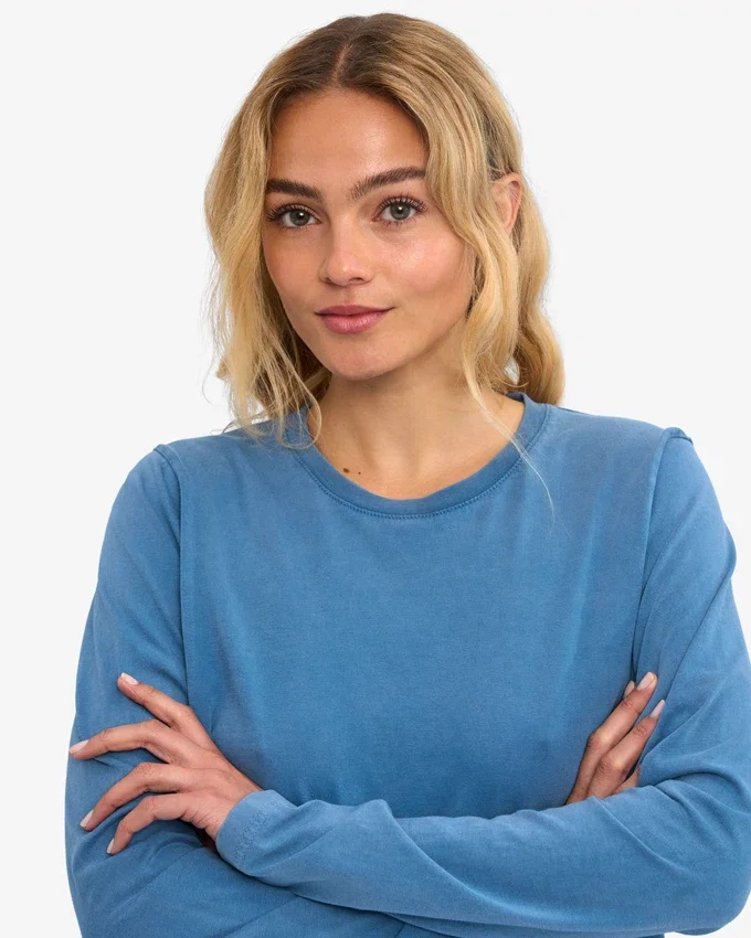 T-shirt à manches longues bio pour femme - Indigo délavé