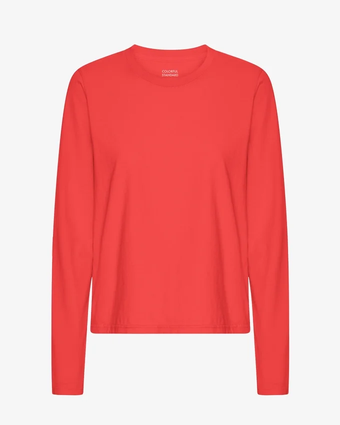T-shirt à manches longues bio pour femme - Rouge mandarine