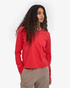 T-shirt à manches longues bio pour femme – Rouge mandarine